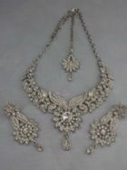 Indian Bollywood Silver Crystal Jewellery set inc Necklace, Earring and Tikka